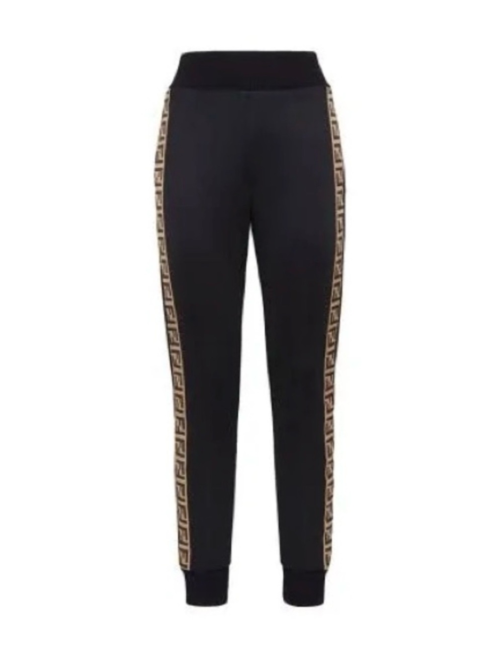 Fendi Black Track Joggers with Beige FF Logo Side Tape
